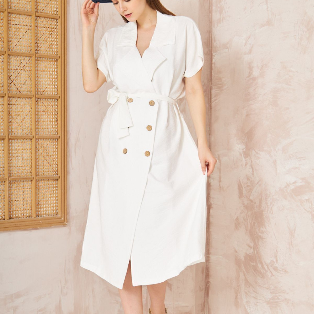 Pasaklı Giyim Kadın Keten Ceket Elbise 3162451 Beyaz