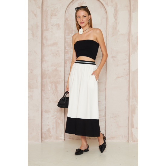 Pasaklı Giyim Kadın Kiloş Etek Renk Bloklu Beyaz