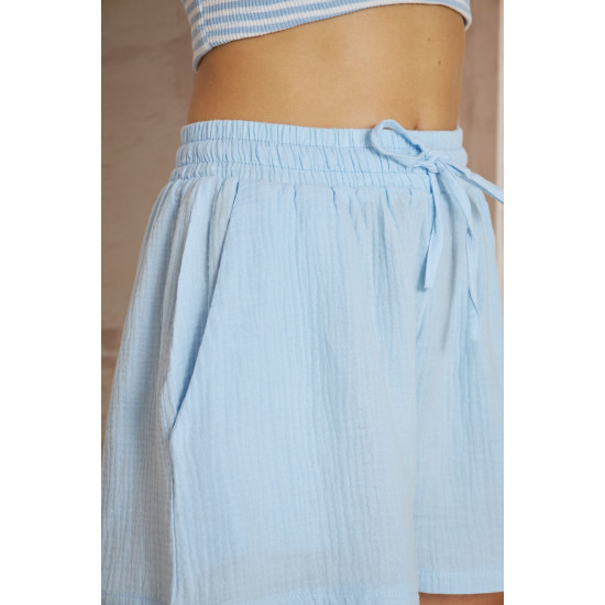 Pasaklı Giyim Kadın Müslin %100 Pamuk Beli Lastikli Şort Bebemavi