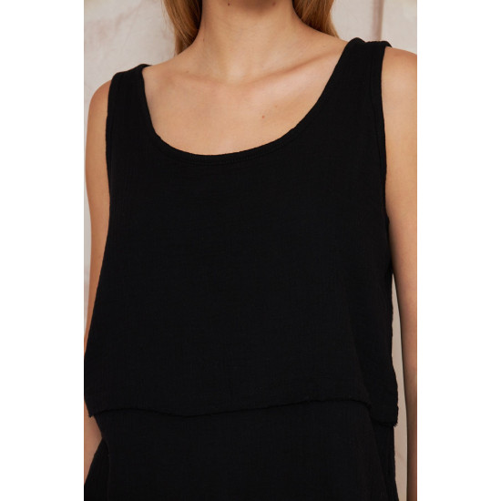 Pasaklı Giyim Kadın Müslin Pis Dikiş Bluz Siyah