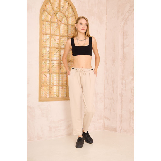 Pasaklı Giyim Kadın Bilek Boy Pantolon-Eşorfman, Bej