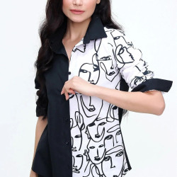 Pasaklı Giyim Kadın Yüz Silüetli Basic Gömlek 3074190 Siyah Beyaz