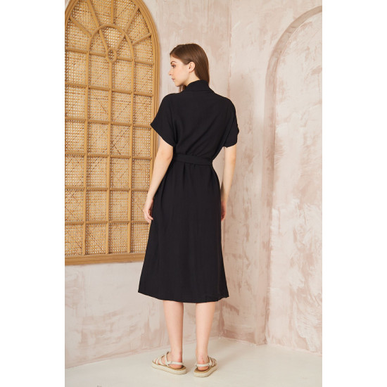 Pasaklı Giyim Kadın Keten Ceket Elbise Siyah