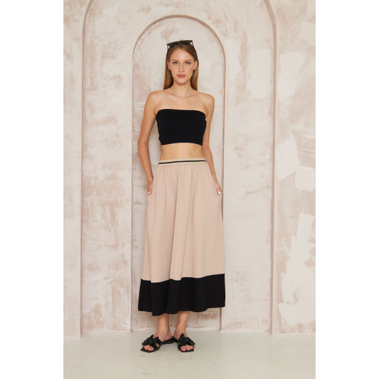 Pasaklı Giyim Kadın Kiloş Etek Renk Bloklu Bej