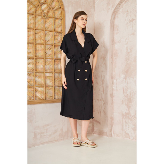Pasaklı Giyim Kadın Keten Ceket Elbise Siyah