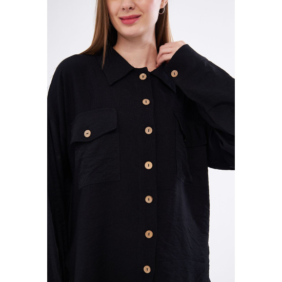 Pasaklı Giyim Kadın Oversize Arkası Uzun Tunik Gömlek Siyah