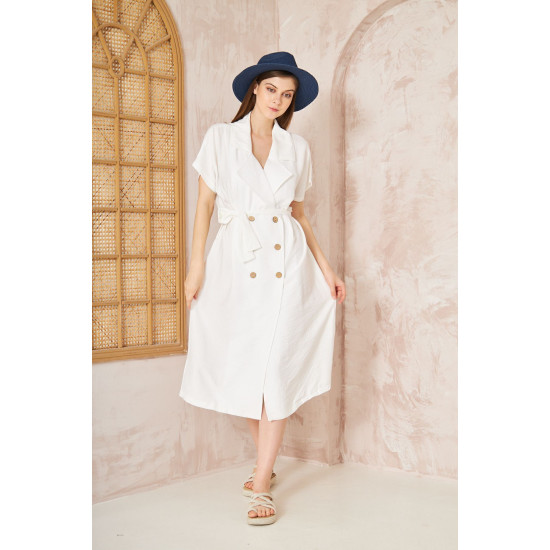 Pasaklı Giyim Kadın Keten Ceket Elbise Beyaz
