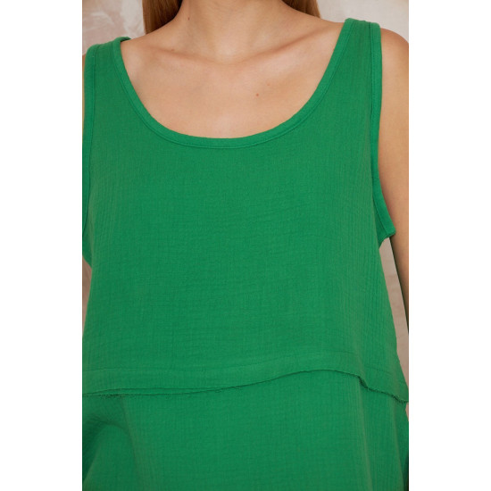 Pasaklı Giyim Kadın Müslin Pis Dikiş Bluz Yeşil