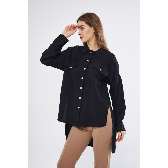 Pasaklı Giyim Kadın Oversize Arkası Uzun Tunik Gömlek Siyah