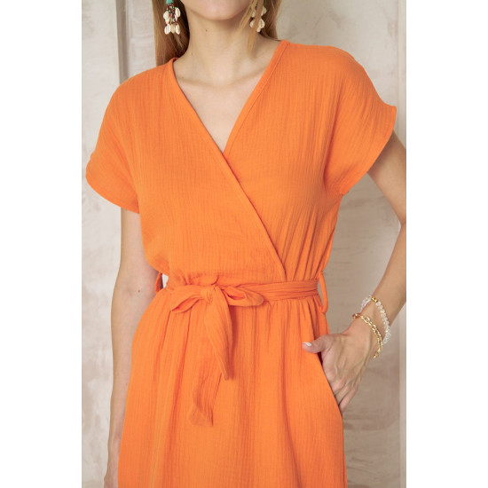 Pasaklı Giyim Kadın %100 Pamuk Müslin Elbise Turuncu