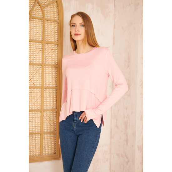 Pasaklı Giyim Kadın Parmak Geçirmeli Yoga Bluz Pudra