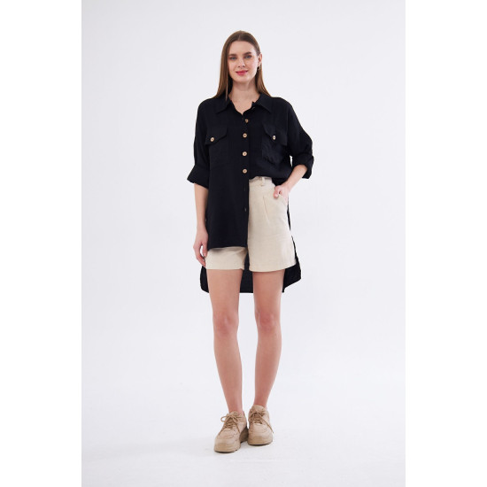 Pasaklı Giyim Kadın Oversize Arkası Uzun Tunik Gömlek Siyah