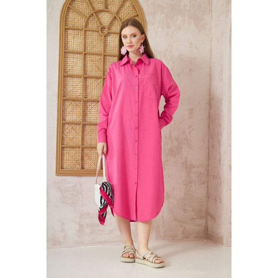 Pasaklı Giyim Kadın Poplin Oversize Tunik-Gömlek Elbise Fuşya