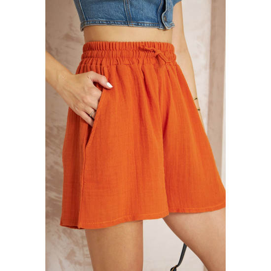 Pasaklı Giyim Kadın Müslin %100 Pamuk Beli Lastikli Şort Turuncu