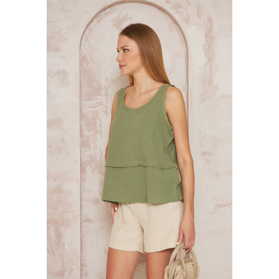 Pasaklı Giyim Kadın Müslin Pis Dikiş Bluz Haki