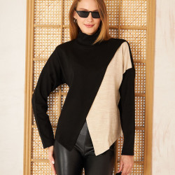 Pasaklı Giyim Kadın İki Kat Asimetrik Balıkçı Yaka Akrilik Triko Kazak 3494310