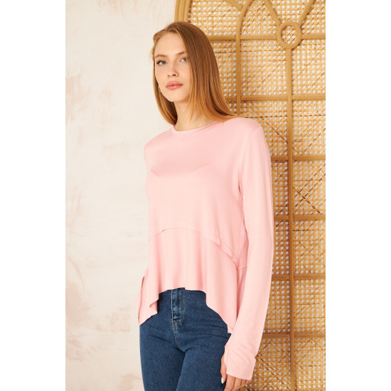 Pasaklı Giyim Kadın Parmak Geçirmeli Yoga Bluz Pudra