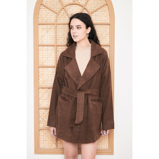 Pasaklı Giyim Kadın Kaşe Kaban Kahverengi