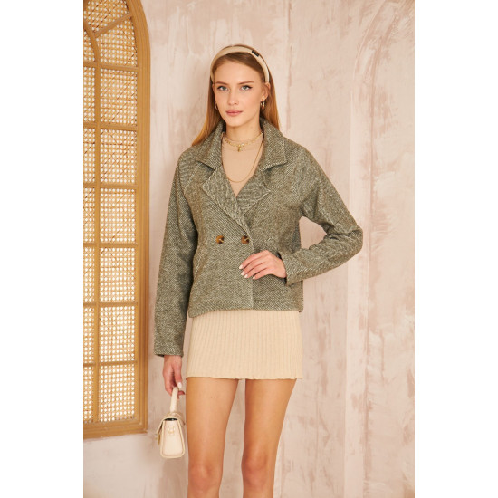 Pasaklı Giyim Kadın Diyaganol Kaşe Ceket Haki