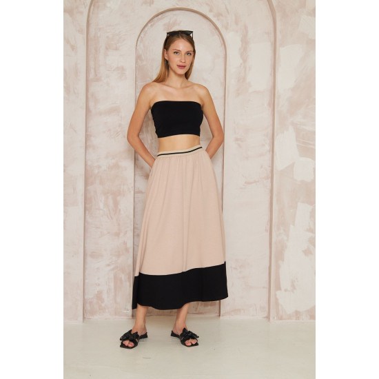 Pasaklı Giyim Kadın Kiloş Etek Renk Bloklu Bej