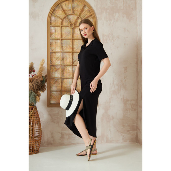 Pasaklı Giyim Kadın Polo Yaka Elbise Siyah