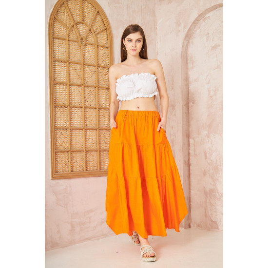 Pasaklı Giyim Kadın Asimetrik 3 Kat Etek Turuncu