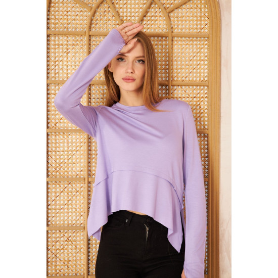 Pasaklı Giyim Kadın Parmak Geçirmeli Yoga Bluz Lila