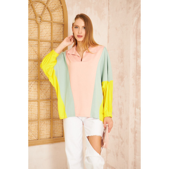 Pasaklı Giyim Kadın Polo Yaka Sweatshirt Pudra