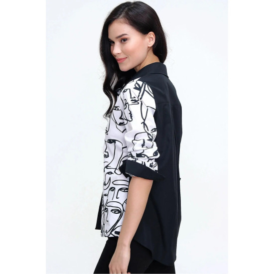 Pasaklı Giyim Kadın Yüz Silüetli Basic Gömlek Siyah Beyaz