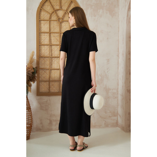 Pasaklı Giyim Kadın Polo Yaka Elbise Siyah