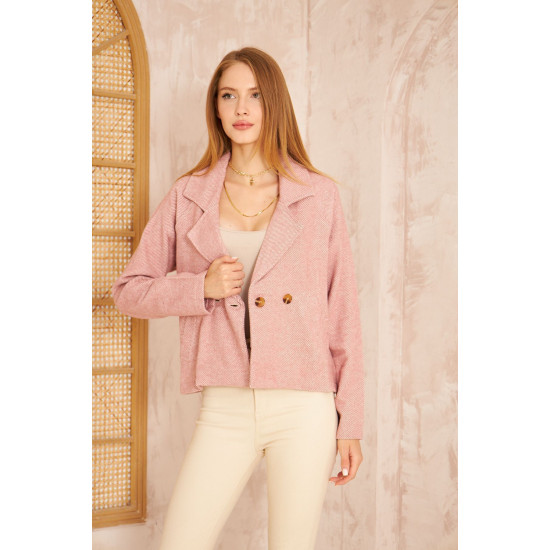 Pasaklı Giyim Kadın Diyaganol Kaşe Ceket Pudra
