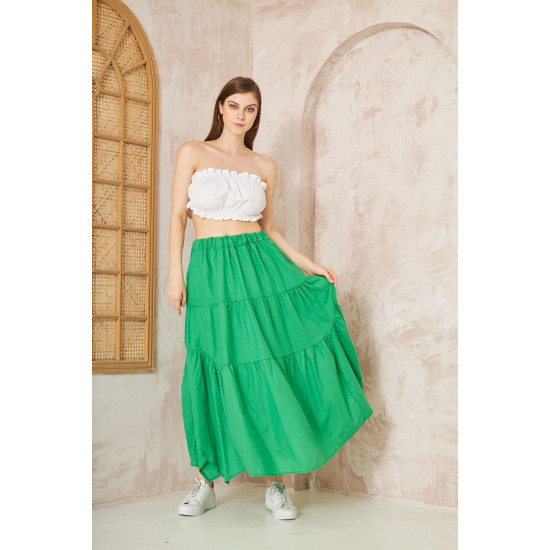 Pasaklı Giyim Kadın Asimetrik 3 Kat Etek Yeşil