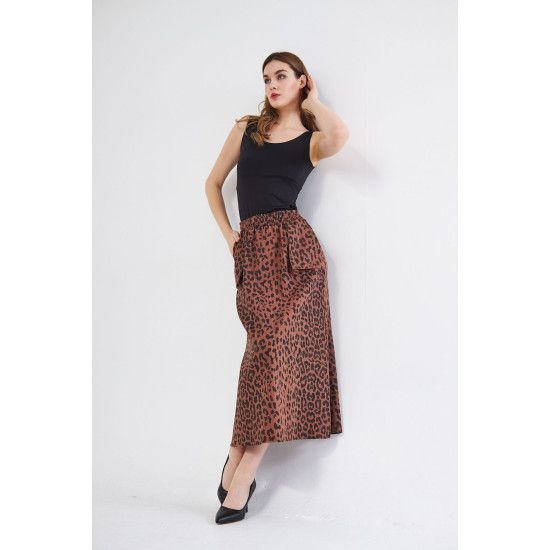 Pasaklı Giyim Kadın Kamuflaj Desen Gabardin Etek Leopar