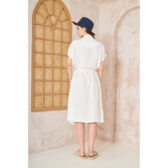 Pasaklı Giyim Kadın Keten Ceket Elbise Beyaz