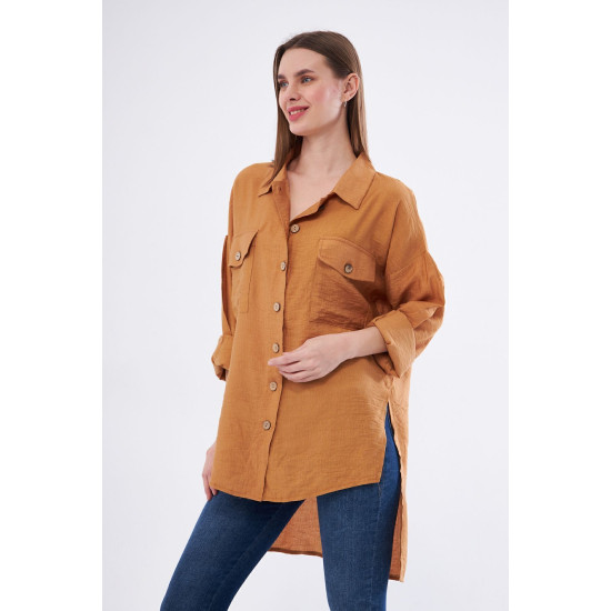 Pasaklı Giyim Kadın Oversize Arkası Uzun Tunik Gömlek Bej