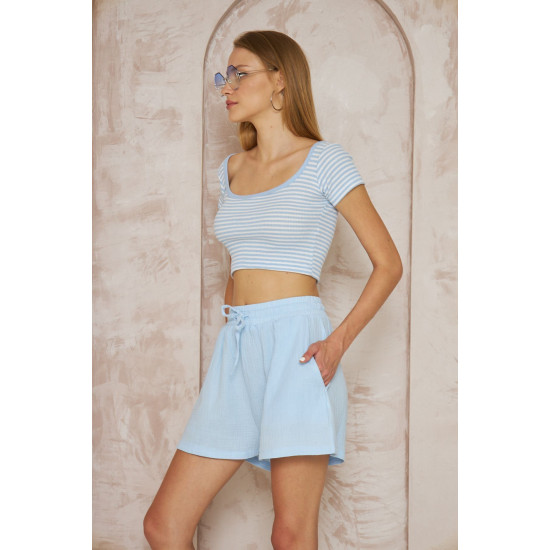 Pasaklı Giyim Kadın Müslin %100 Pamuk Beli Lastikli Şort Bebemavi