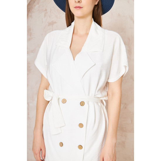 Pasaklı Giyim Kadın Keten Ceket Elbise Beyaz