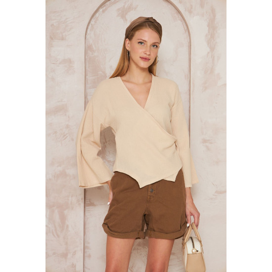 Pasaklı giyim Kadın %100 Pamuk Bağcıklı Bluz Taş