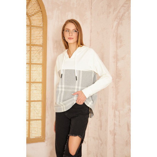 Pasaklı Giyim Kadın Kapüşonlu Oduncu Sweatshirt Gri Ekose