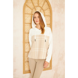 Pasaklı Giyim Kadın Kapüşonlu Oduncu Sweatshirt Bej Ekose 3565231