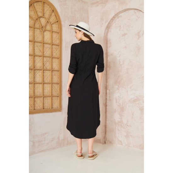 Pasaklı Giyim Kadın Hasır Kemerli Gömlek Elbise Siyah