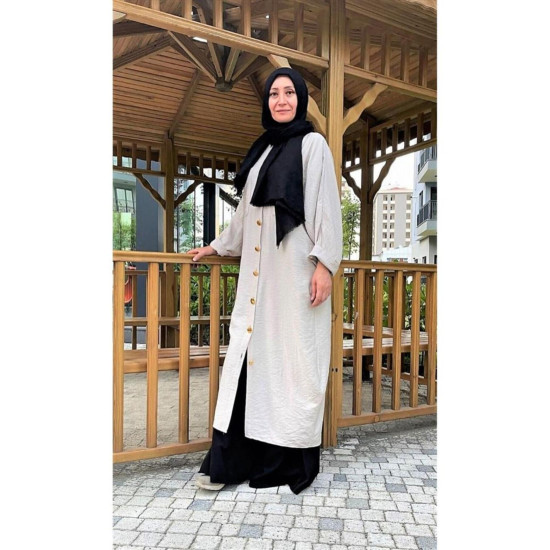 Pasaklı Giyim Kadın Oversize Yarasa Kol Tesettüre Uygun Gömlek Elbise-Tesettür Tunik Taş