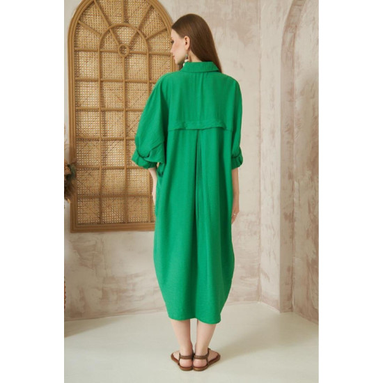 Pasaklı Giyim Kadın Oversize Yarasa Kol Tesettüre Uygun Gömlek Elbise-Tesettür Tunik Benetton Yeşil