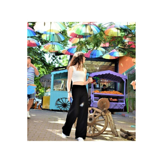 Pasaklı Giyim Kadın Keten Dokulu Pantolon Siyah