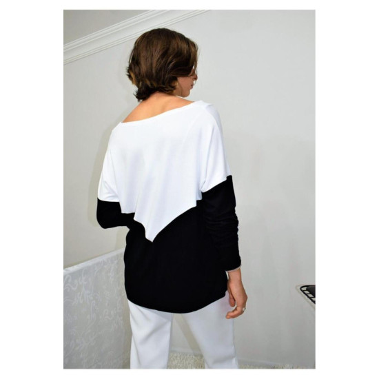 Pasaklı Giyim Kadın V Yaka Bluz Siyah Beyaz