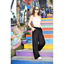 Pasaklı Giyim Kadın Keten Dokulu Pantolon 2933330 Siyah