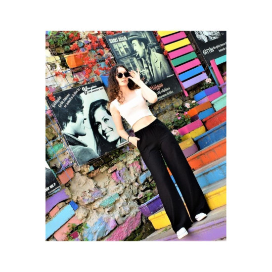 Pasaklı Giyim Kadın Keten Dokulu Pantolon Siyah