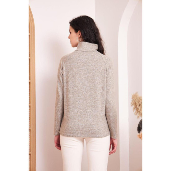 Pasaklı Giyim Kadın Balıkçı Yaka Düğmeli Yumoş Yün Kazak Pudra