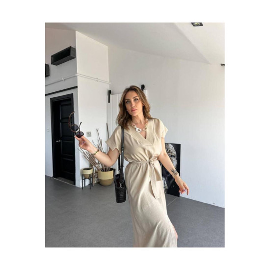 Pasaklı Giyim Kadın Yırtmaçlı Elbise Taş