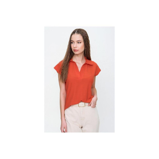 Pasaklı Giyim Kadın Kaşkorse Viskon Polo Yaka T-shirt Kırmızı